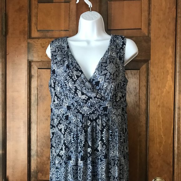 Charter Club Navy w/White & Light Blue Paisley Sleeveless Maxi Dress PM - Picture 2 of 13